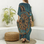 Tribal Sea Turtle Print Silk V-Neck Kaftan Dress