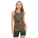 Tribal Sea Turtle Print Sleeveless One Piece Swimsuit