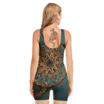 Tribal Sea Turtle Print Sleeveless One Piece Swimsuit