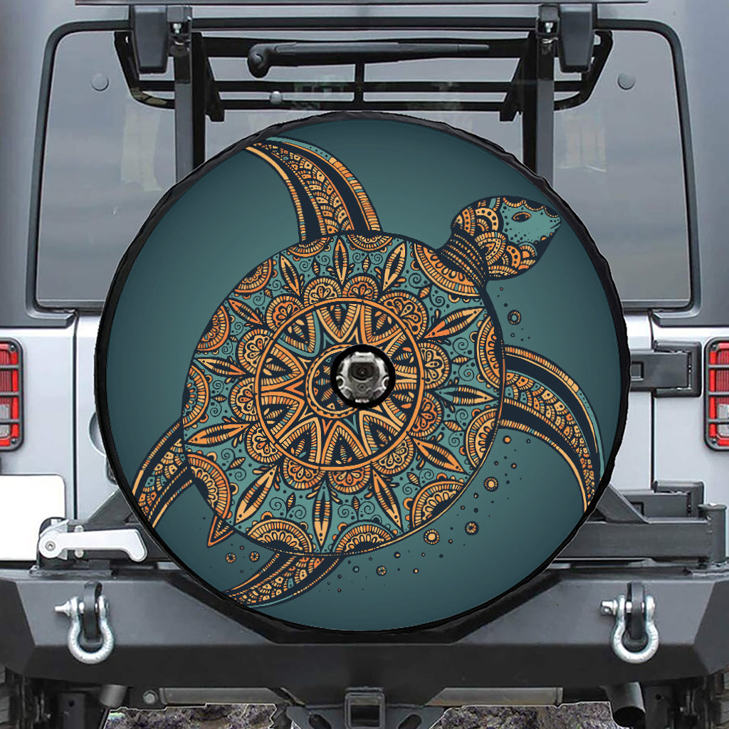 Tribal Sea Turtle Print Tire Cover With Camera Hole