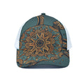 Tribal Sea Turtle Print White Mesh Trucker Hat
