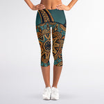 Tribal Sea Turtle Print Women's Capri Leggings
