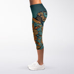 Tribal Sea Turtle Print Women's Capri Leggings