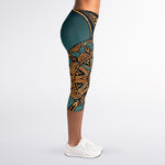 Tribal Sea Turtle Print Women's Capri Leggings