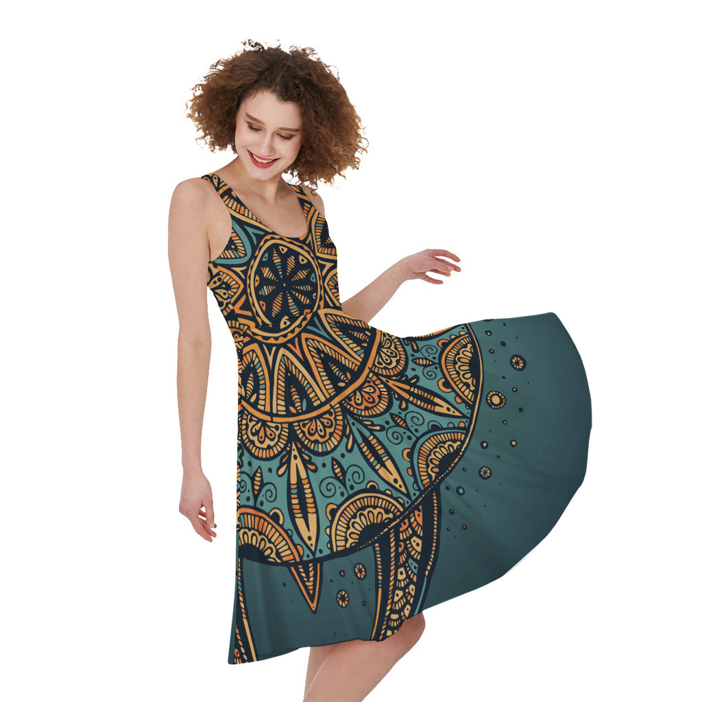 Tribal Sea Turtle Print Women's Sleeveless Dress
