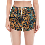 Tribal Sea Turtle Print Women's Split Running Shorts