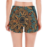 Tribal Sea Turtle Print Women's Split Running Shorts