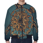 Tribal Sea Turtle Print Zip Sleeve Bomber Jacket