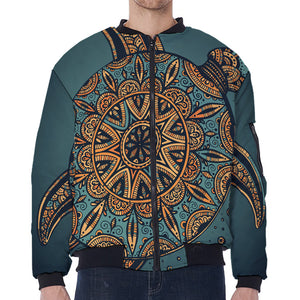 Tribal Sea Turtle Print Zip Sleeve Bomber Jacket