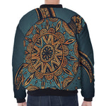 Tribal Sea Turtle Print Zip Sleeve Bomber Jacket