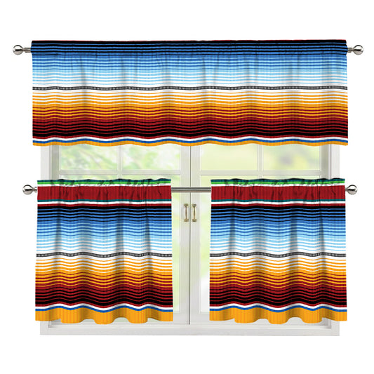 Tribal Serape Blanket Pattern Print 3 Piece Kitchen Curtains