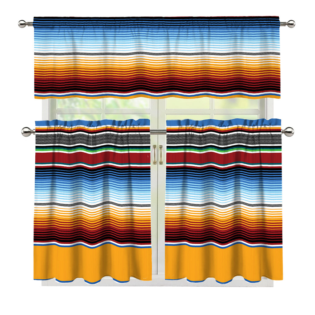 Tribal Serape Blanket Pattern Print 3 Piece Kitchen Curtains