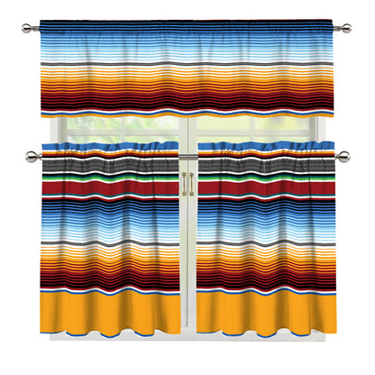 Tribal Serape Blanket Pattern Print 3 Piece Kitchen Curtains