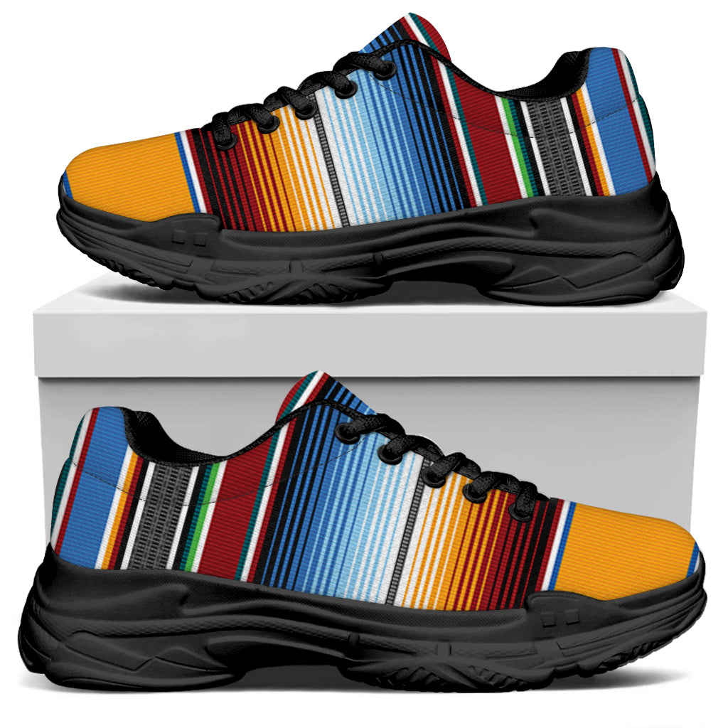Tribal Serape Blanket Pattern Print Black Chunky Shoes