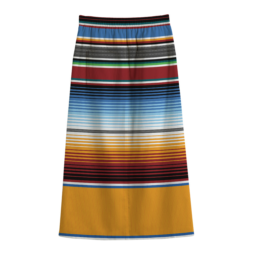 Tribal Serape Blanket Pattern Print Cotton Front Slit Maxi Skirt