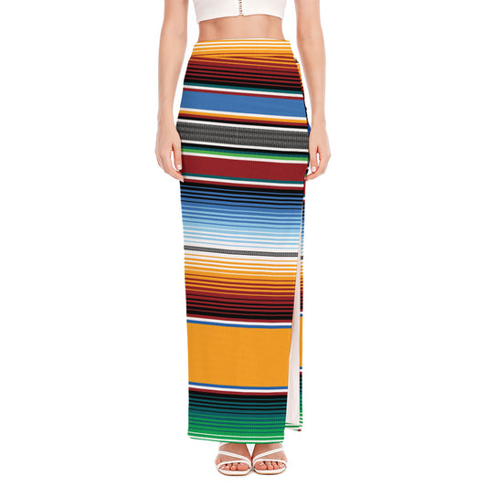 Tribal Serape Blanket Pattern Print High Slit Maxi Skirt