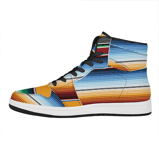 Tribal Serape Blanket Pattern Print High Top Leather Sneakers