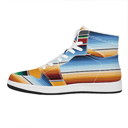 Tribal Serape Blanket Pattern Print High Top Leather Sneakers