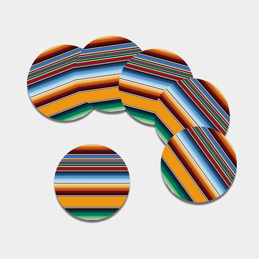 Tribal Serape Blanket Pattern Print Leather Coaster Set