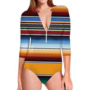 Tribal Serape Blanket Pattern Print Long Sleeve Swimsuit