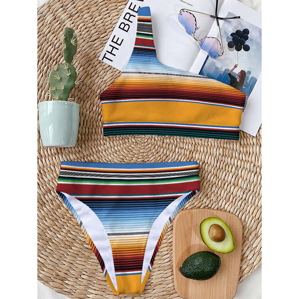 Tribal Serape Blanket Pattern Print One Shoulder Bikini Top