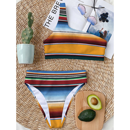 Tribal Serape Blanket Pattern Print One Shoulder Bikini Top