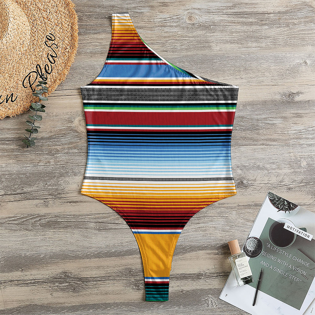 Tribal Serape Blanket Pattern Print One Shoulder Bodysuit