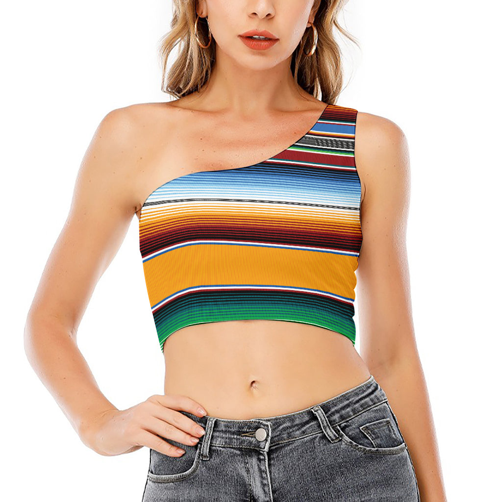 Tribal Serape Blanket Pattern Print One Shoulder Crop Top