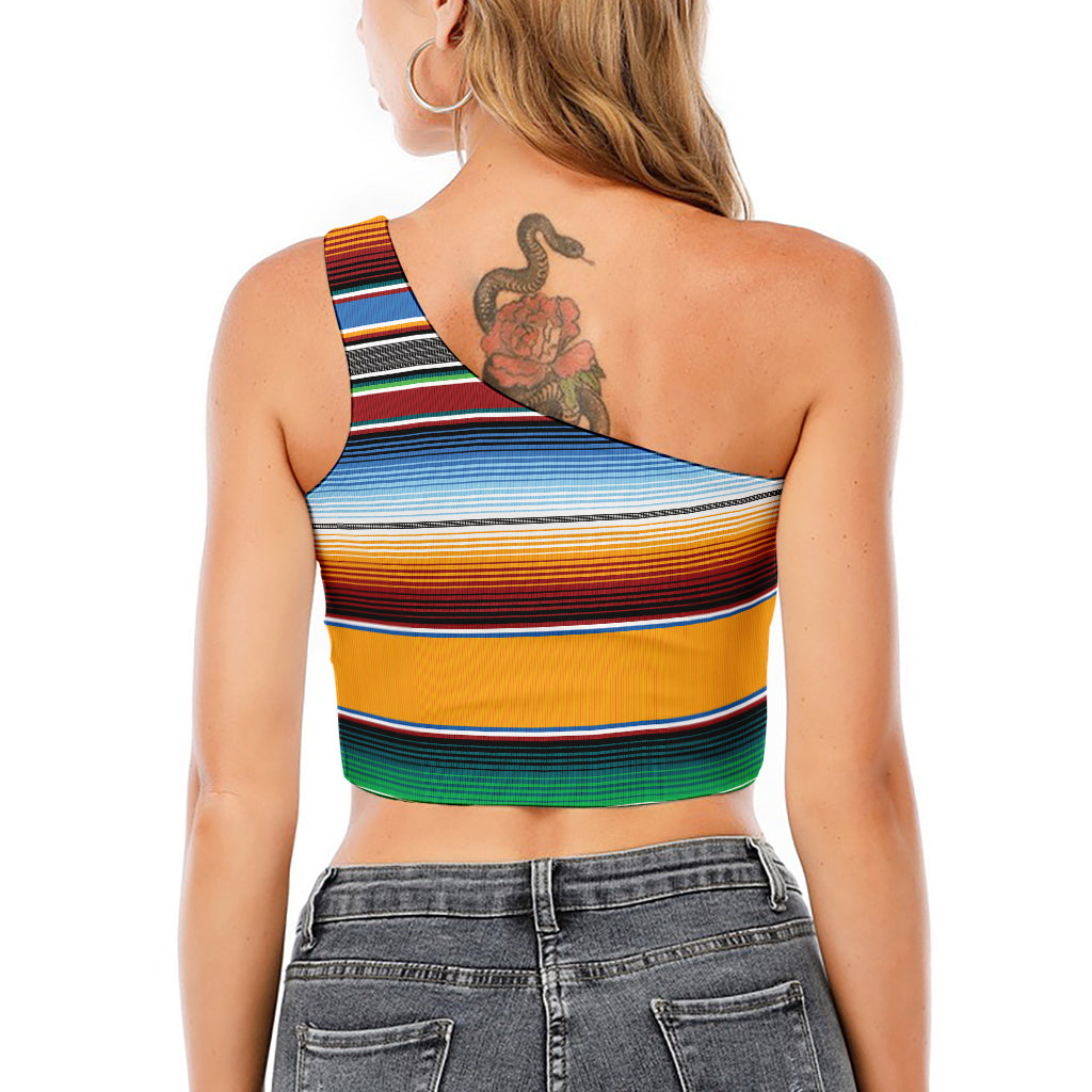 Tribal Serape Blanket Pattern Print One Shoulder Crop Top