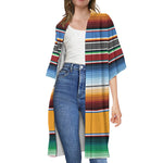 Tribal Serape Blanket Pattern Print Open Front Beach Cover Up