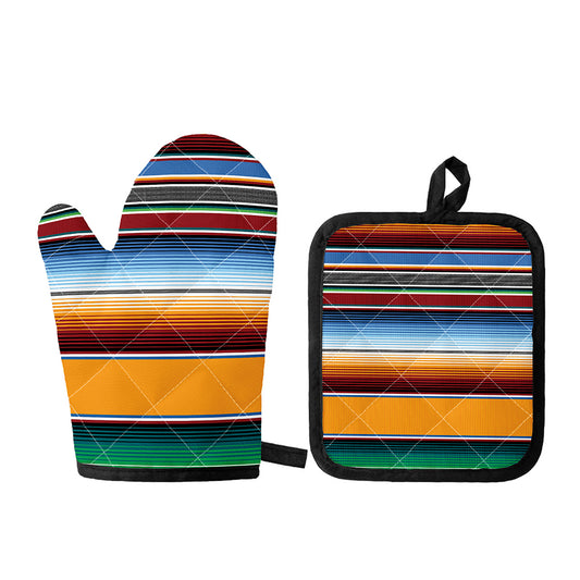 Tribal Serape Blanket Pattern Print Oven Mitt And Pot Holder Set