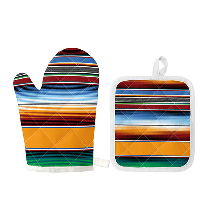 Tribal Serape Blanket Pattern Print Oven Mitt And Pot Holder Set