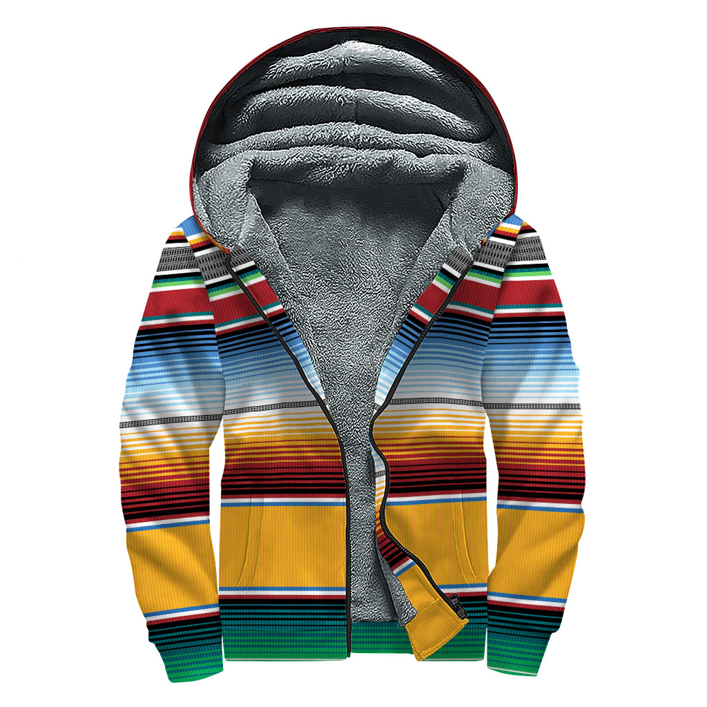 Tribal Serape Blanket Pattern Print Sherpa Lined Zip Up Hoodie