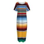 Tribal Serape Blanket Pattern Print Short Sleeve Long Nightdress