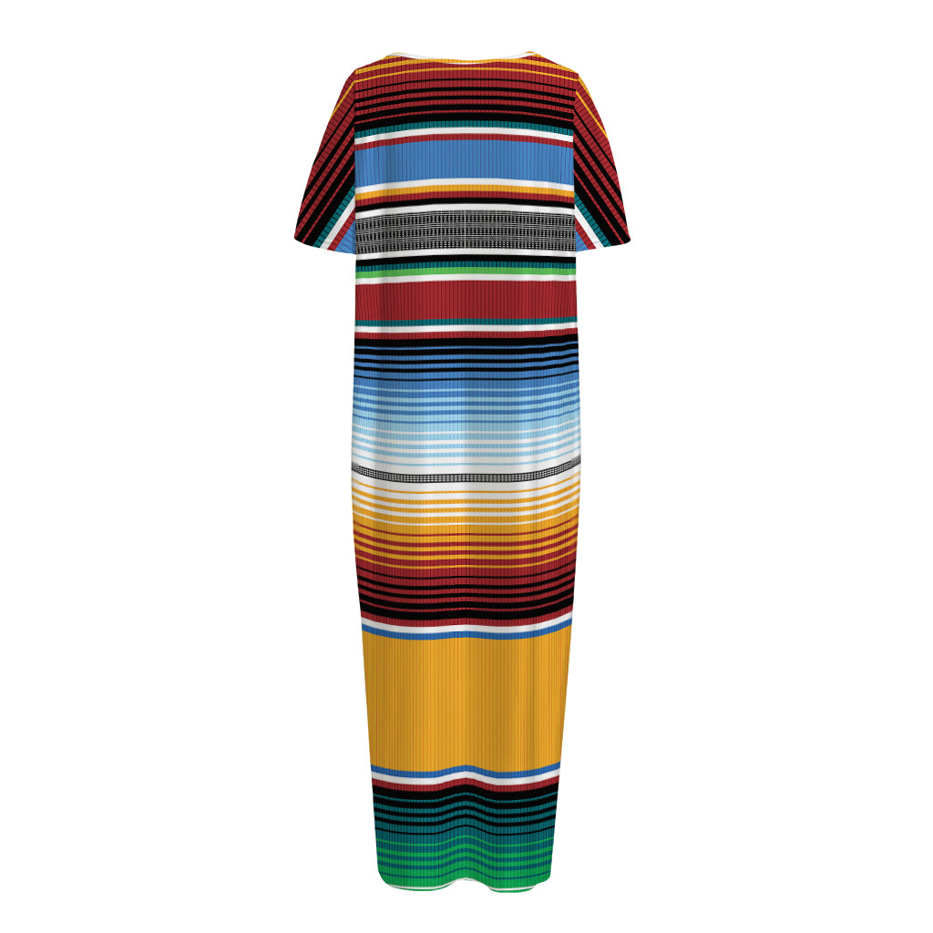 Tribal Serape Blanket Pattern Print Short Sleeve Long Nightdress