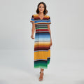 Tribal Serape Blanket Pattern Print Short Sleeve Maxi Dress