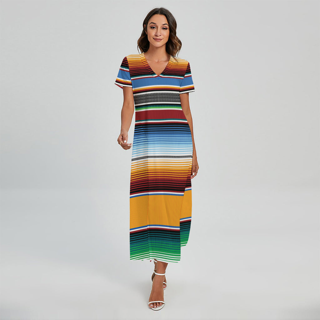 Tribal Serape Blanket Pattern Print Short Sleeve Maxi Dress