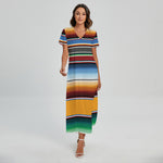 Tribal Serape Blanket Pattern Print Short Sleeve Maxi Dress