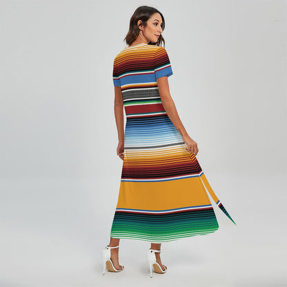 Tribal Serape Blanket Pattern Print Short Sleeve Maxi Dress