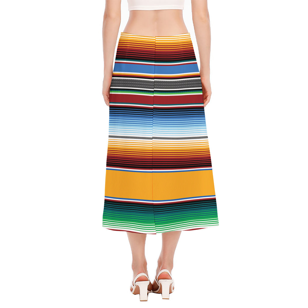 Tribal Serape Blanket Pattern Print Side Slit Midi Skirt