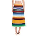 Tribal Serape Blanket Pattern Print Side Slit Midi Skirt