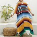 Tribal Serape Blanket Pattern Print Silk V-Neck Kaftan Dress