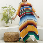Tribal Serape Blanket Pattern Print Silk V-Neck Kaftan Dress