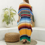 Tribal Serape Blanket Pattern Print Silk V-Neck Kaftan Dress