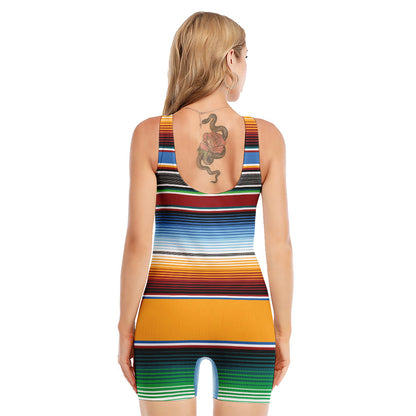 Tribal Serape Blanket Pattern Print Sleeveless One Piece Swimsuit