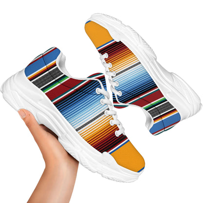 Tribal Serape Blanket Pattern Print White Chunky Shoes