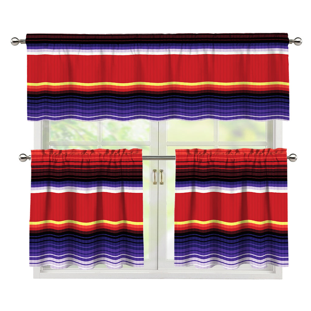 Tribal Serape Blanket Stripe Print 3 Piece Kitchen Curtains