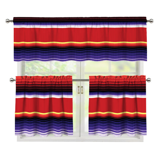 Tribal Serape Blanket Stripe Print 3 Piece Kitchen Curtains