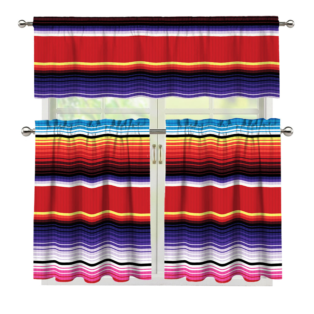 Tribal Serape Blanket Stripe Print 3 Piece Kitchen Curtains