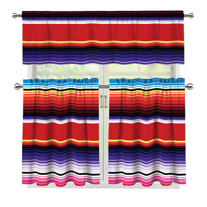 Tribal Serape Blanket Stripe Print 3 Piece Kitchen Curtains